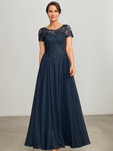 A-line Scoop Illusion Floor-Length Lace Chiffon Mother of the Bride Dress With Sequins